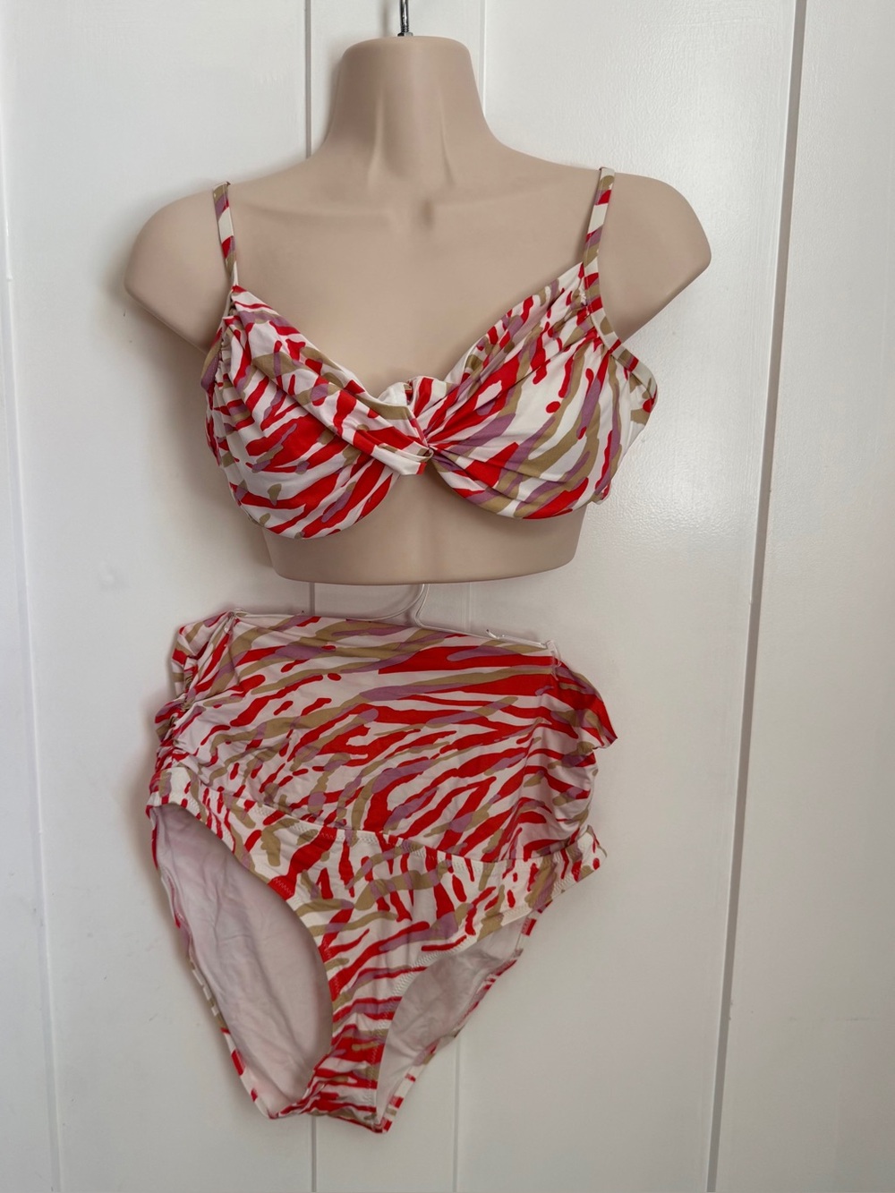 Zingers Bikini Top Size 10 High Waisted Bottoms Size 12 Abstract Stripe Zebra